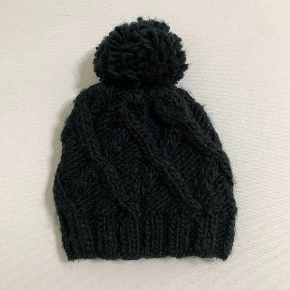 ALDO Black Chunky Knit Pompom Beanie Cable Knit One Size